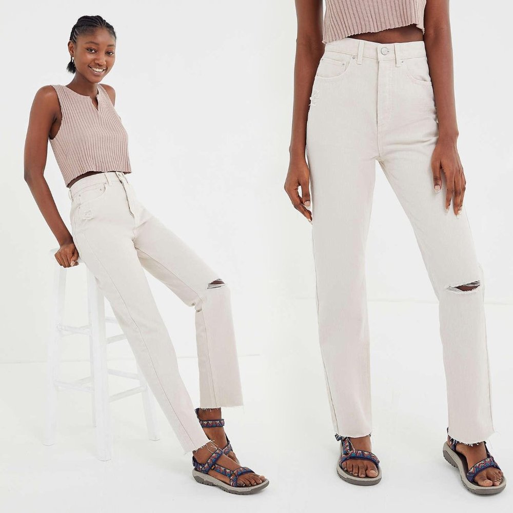 BDG | White High-rise Ripped Relaxed Straight Jean